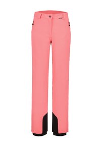 Roze skibroek met een slank ontwerp, voorzien van zwarte accenten bij de enkels en met ritszakken aan de zijkanten. Gemaakt van duurzaam materiaal.