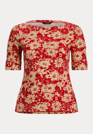 Lauren Ralph Lauren Woman, FLORAL STRETCH COTTON BOATNECK TEE - Tričko s potlačou - red/beige