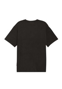 Tricou negru din bumbac cu mânecă scurtă, decolteu rotund, croială lejeră și textură uniformă. Fără logo-uri sau modele vizibile.