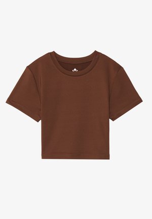 Even&Odd active FITTED CROPPED SPORTS TOP - Paprasti marškinėliai - dark brown