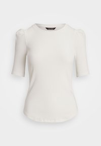 COTTON BLEND RIB KNIT PUFF SLEEVE TEE - T-Shirt basic - white