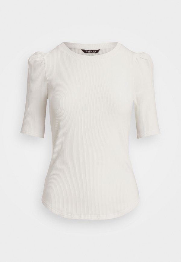 COTTON BLEND RIB KNIT PUFF SLEEVE TEE - Basic T-shirt2