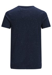 Navy modrá tričko s krátkým rukávem vyrobené z bavlny s tečkovanou strukturou, s kulatým výstřihem a rovnými liniemi.