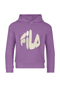 Felpa con cappuccio viola in cotone, con un grande logo FILA bianco sul davanti. Polsini e orlo a costine, con un design a vestibilità rilassata.