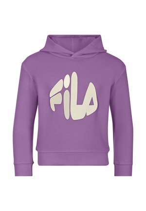 Felpa con cappuccio viola in cotone, con un grande logo FILA bianco sul davanti. Polsini e orlo a costine, con un design a vestibilità rilassata.
