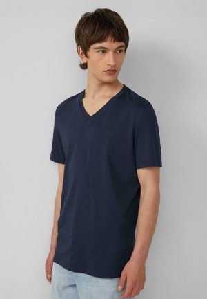 MIT V-AUSSCHNITT UND LOGO - Basic T-shirt - navy