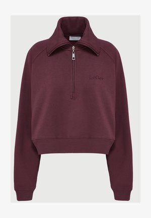 Afskåret marsal sweatshirt med kvart-zip front, høj krave, ribbede manchetter og kant, samt broderet "LeGer" logo på brystet.