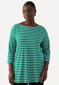 Ulla Popken RAYÉ EN PIMA ENCOLURE BATEAU ET MANCHES - Langarmshirt - petrol