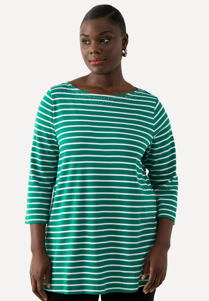 Ulla Popken RAYÉ EN PIMA ENCOLURE BATEAU ET MANCHES - Langarmshirt - petrol