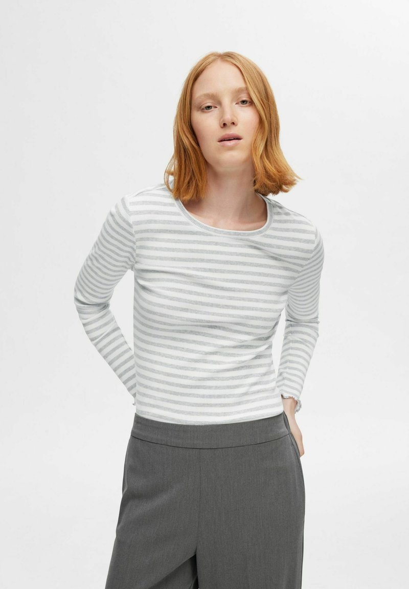 Selected Femme SLFANNA CREW NECK TEE - Longsleeve - light grey melange