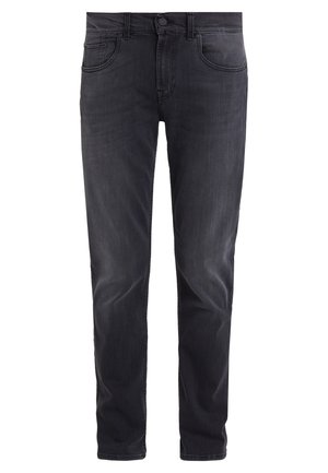 Zwarte spijkerbroek van denim met een slim fit, vijf zakken, knoopsluiting en subtiele vervaging. Gladde textuur met een klassieke uitstraling.