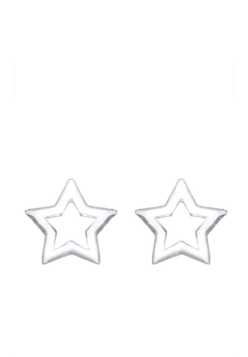 Sølvstjernede øreringe med hule omrids og et udsparret stjernedesign. Glat overflade, letvægts og minimalistisk i stil.