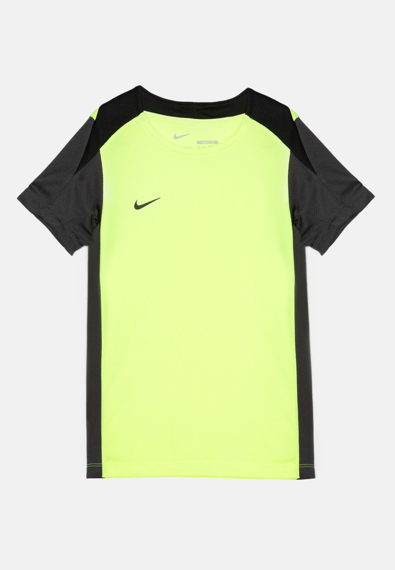 Camiseta Nike verde y negra de manga corta, con cuello redondo y un patrón texturizado en las secciones negras de los hombros.