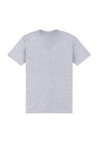 Camiseta de algodón gris, de manga corta, con cuello redondo, diseño liso, textura suave, sin logotipos ni patrones visibles, vista trasera mostrada.