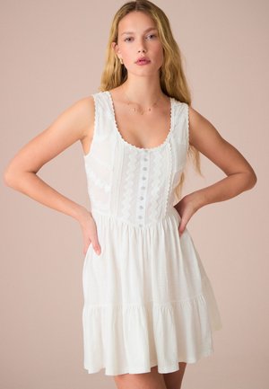 EMBROIDERY CORSET WAIST - Rochie din jerseu - white