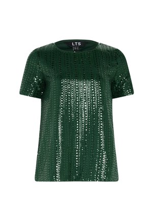 Vihreä lyhythihainen paita, jossa on teksturoitu paljettikuvio, pyöreä pääntie ja rento istuvuus. Ihanteellinen arkisiin tai juhlavampiin tilaisuuksiin.