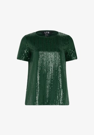Vihreä lyhythihainen paita, jossa on teksturoitu paljettikuvio, pyöreä pääntie ja rento istuvuus. Ihanteellinen arkisiin tai juhlavampiin tilaisuuksiin.