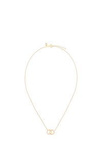 Naszyjnik w złocie nałożony na cienkim, delikatnym łańcuszku, z dwoma przeplatającymi się okrągłymi zawieszkami. Regulowany zapięcie typu conch.