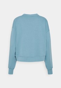 Felpa azzurro chiaro corta con collo rotondo, maniche lunghe e polsini a costine. Tessuto morbido e liscio con un design semplice e pulito.