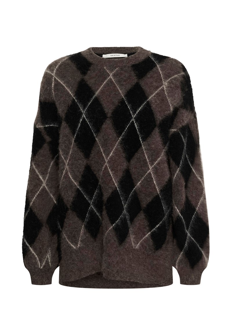 Gestuz SIDA MULTI LONG - Strickpullover - black/chestnut/ivory/schwarz ...