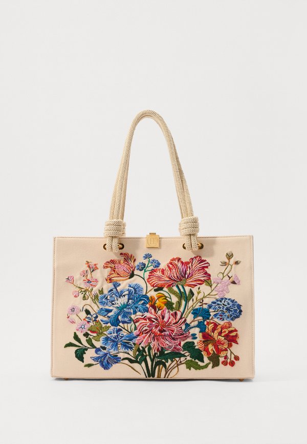 MEDIUM TOTE GARDEN FLOWERS - Tote bag - nacre