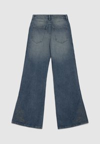LUNGO RICAMO - Jean flare - blu denim sabbiato