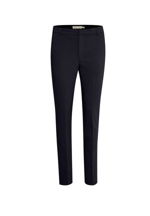 Námornícky pruhované nohavice z hladkej tkaniny. Majú plochý predný diel, pútka na opasok a slim-fit dizajn. Bez viditeľných vzorov či akcentov.