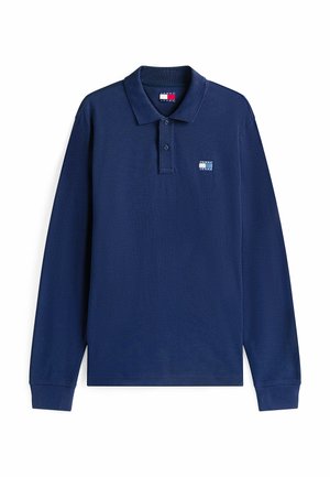 Polo a maniche lunghe di colore navy in cotone, con colletto classico, pattina con tre bottoni e un piccolo logo del marchio sul petto.