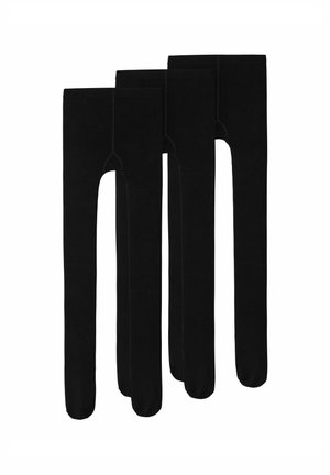 Collants noirs en matière douce, avec une texture lisse et un design sans coutures. Trois paires affichées avec une hauteur et une forme uniformes.
