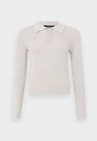 Lys grå langermet polo-skjorte med ribbet tekstur, to-knapp knappeåpning og klassisk krage. Mykt stoff med en tettsittende design.