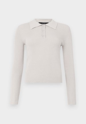 Hallitseva hallikas pika varrukaga polo-särk ribitud tekstuuriga, kahekohaline nööpklapp ja klassikaline krae. Pehme kangas ja tihedalt sobiv disain.