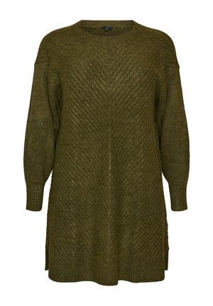 Zizzi, KURZES STRICKKLEID MIT V-FÖRMIGEM STRUKTURMUSTER - Jumper dress - grun