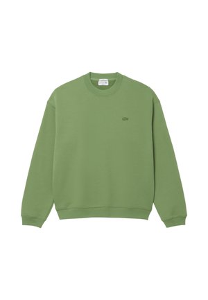 Felpa verde girocollo con maniche lunghe e piccolo logo ricamato sul petto a sinistra.