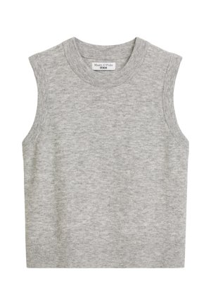 Top sans manches gris en tissu doux, avec un col rond et une coupe légèrement ample. L'étiquette au niveau du col indique "Marc O'Polo DENIM."