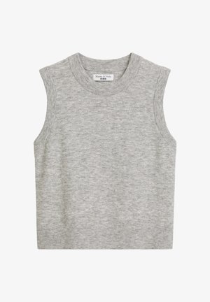 Top sans manches gris en tissu doux, avec un col rond et une coupe légèrement ample. L'étiquette au niveau du col indique "Marc O'Polo DENIM."