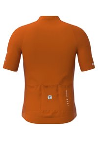 Korte mouw fietsjersey in fel oranje, met een fitted ontwerp, gestructureerde mouwen en drie achterzakken.