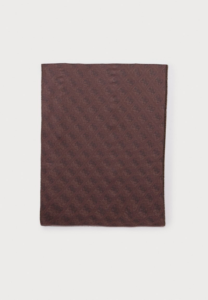 Tissu carré marron avec un motif géométrique subtil répété, posé à plat sur fond blanc.