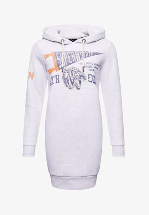 Robe sweat à capuche gris clair avec imprimé graphique représentant un tigre, fermeture à cordon et poignets et ourlet côtelés.