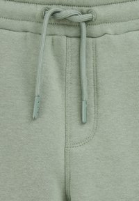 Gaiši zaļi sporta bikses ir ar teksturētu audumu, regulējamu jostasvietu ar pītām saites auklām un taisnu kāju dizainu.