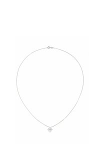 Silberne Halskette mit einer zarten Kette und einem Schneeflockenanhänger, der feine Details und kleine Akzentsteine aufweist.