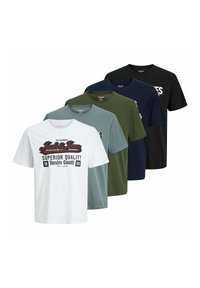 Jack & Jones 5 PACK - KURZARM RUNDHALS - T-shirt con stampa - weiß blau schwarz