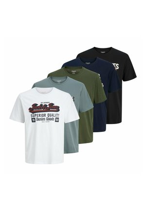 5 PACK - KURZARM RUNDHALS - T-shirt con stampa - weiß blau schwarz