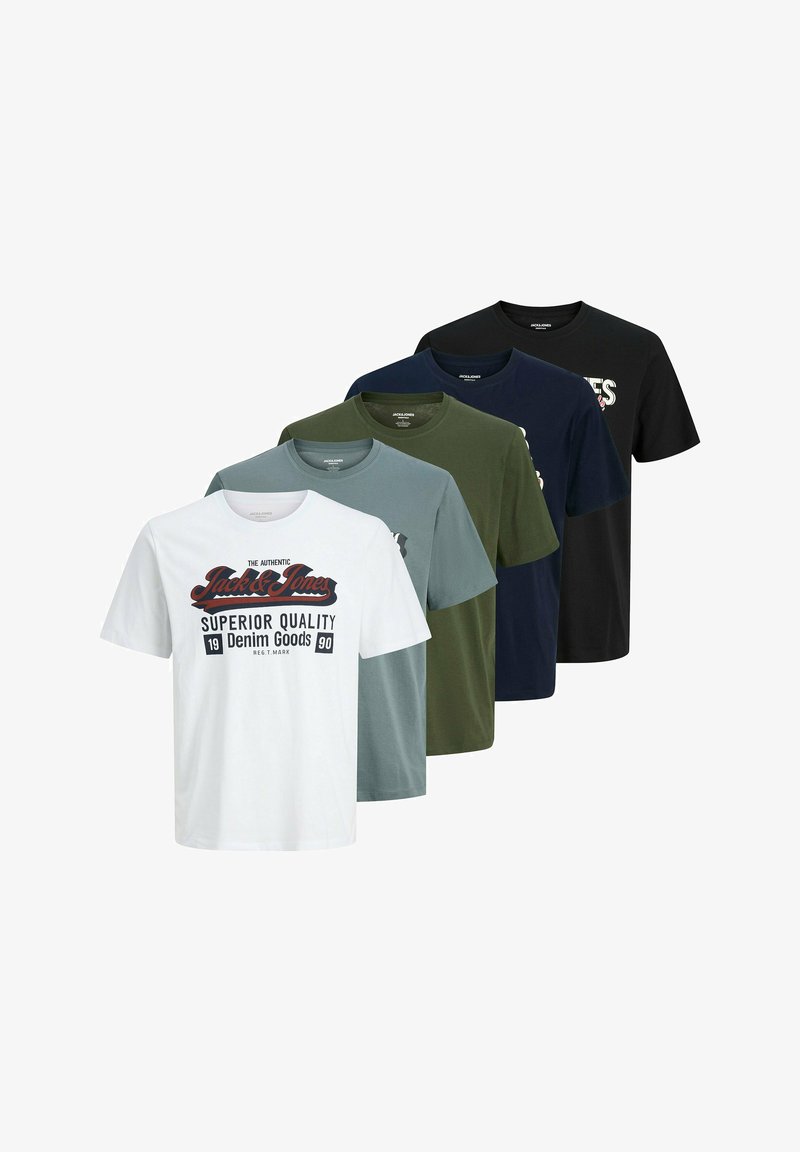 Jack & Jones 5 PACK - KURZARM RUNDHALS - Marškinėliai su spaudiniu - weiß blau schwarz
