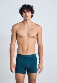 Teal boksertruser med en formtilpasset pose og elastisk midje med "BJÖRN BORG"-logo i mørkegrønn. Glatt stoff, fitted design.