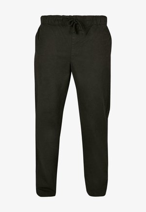 Pantalons en coton noirs avec un waistband élastique et un cordon de serrage, présentant une coupe décontractée et des poches latérales pour plus de fonctionnalité.