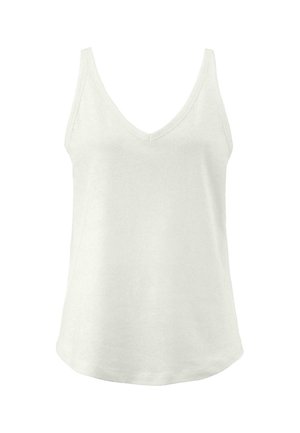 Witte katoenen tanktop met een diepe V-hals, mouwloos design en licht afgeronde zoom. Glad textuur en minimale stikseldetails.