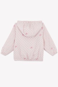 Light pink jacket with a hood, featuring an all-over star pattern in darker pink. Elastic cuffs and hem, smooth material and relaxed fit.