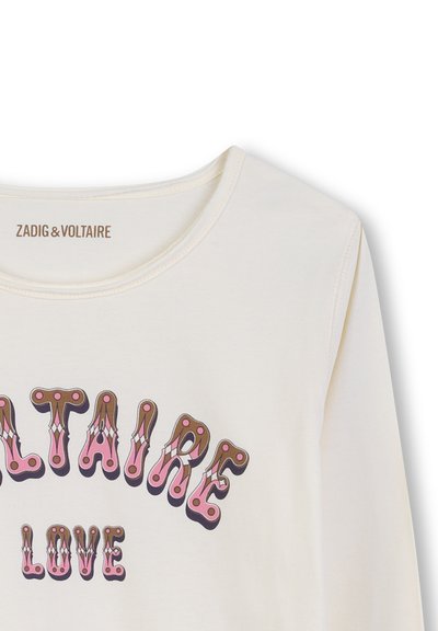 Crème kleurige sweatshirt met lange mouwen, voorzien van een gestileerde, multicolore "ZADIG & VOLTAIRE LOVE" graphic met speelse vormen en een zachte textuur.