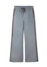 Grijze sweatpants met een losse pasvorm, een tailleband met een trekkoord, zijzakken en donkergrijze zijstrepen, gemaakt van een zachte, gestructureerde stof.
