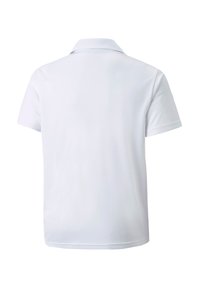 Witte polo met een klassieke kraag, korte mouwen en een gladde textuur, met een eenvoudig ontwerp en zonder zichtbare patronen of accenten.